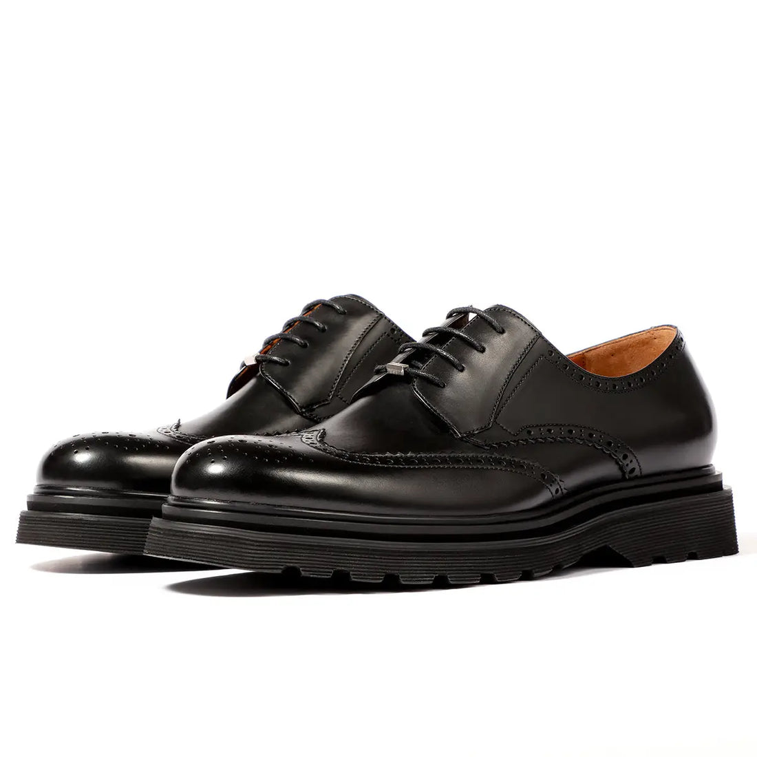 Men's black lace-up platform brogue derby shoes 90109 Leizilei