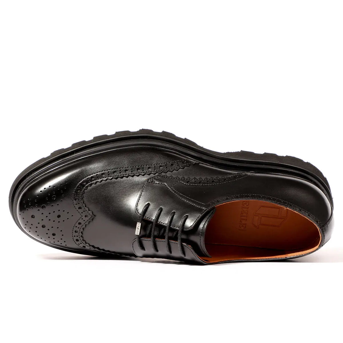Men's black lace-up platform brogue derby shoes 90109 Leizilei