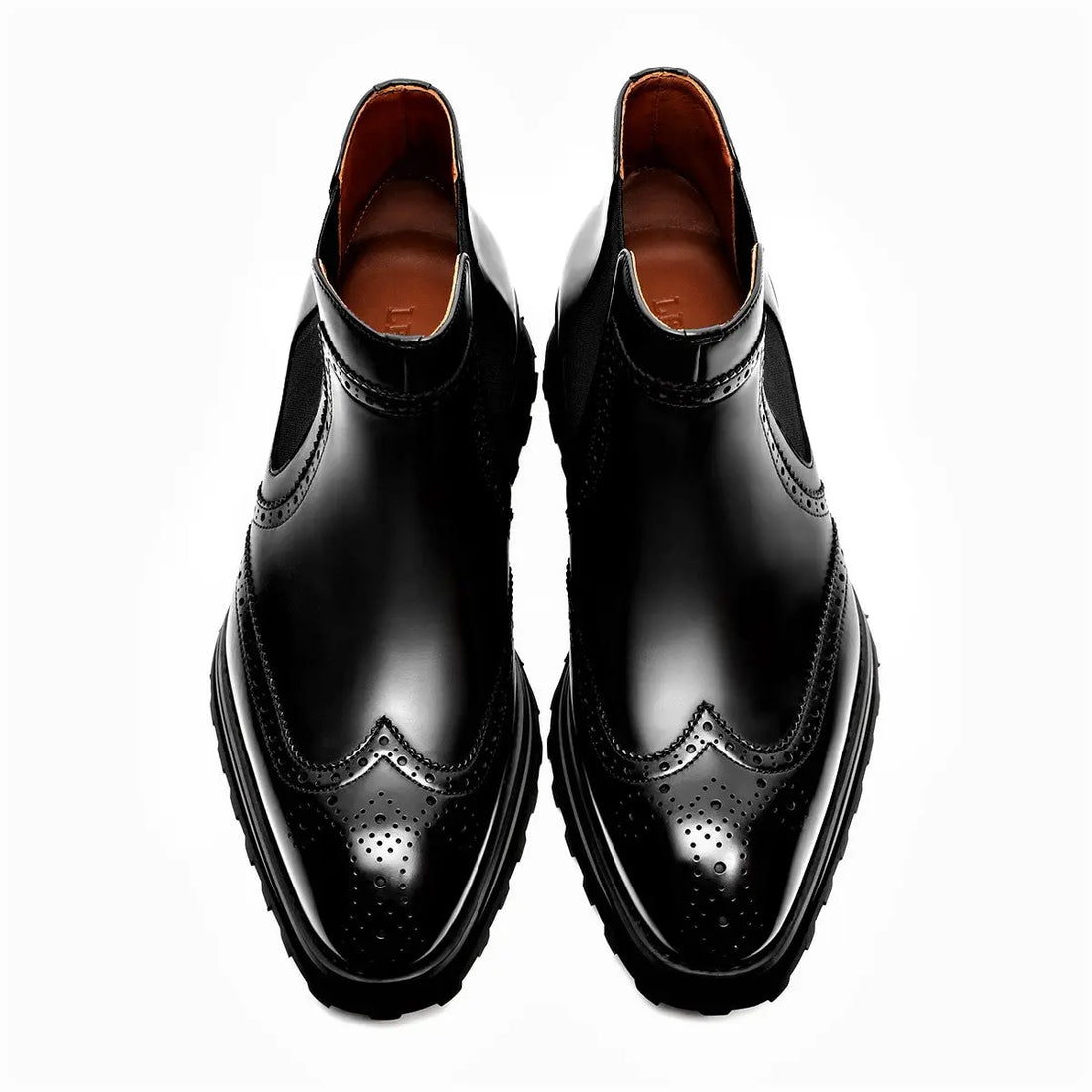 Men's genuine leather elasticated black Brogue Chelsea boots 900H01A LEIZILEI