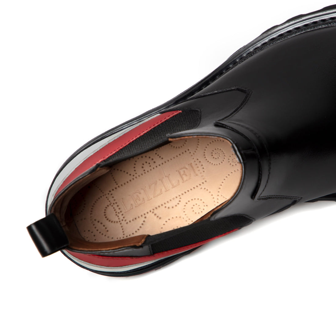 Men's genuine leather elasticated black Brogue Chelsea boots 900H01A 的副本 LEIZILEI