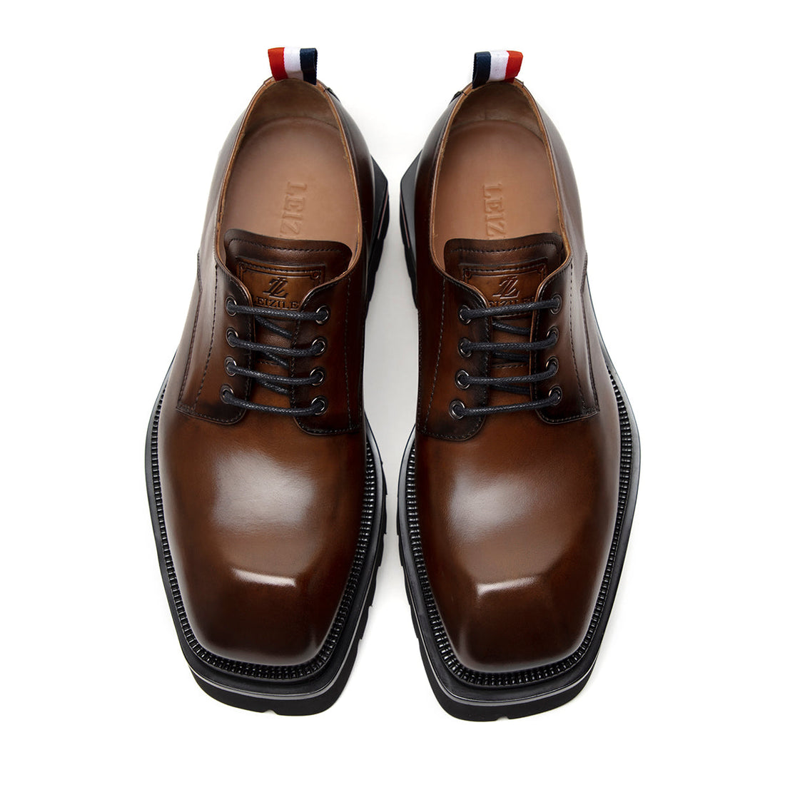 Original handmade calfskin platform big toe Mens Derby Shoes 202902B Brown LEIZILEI
