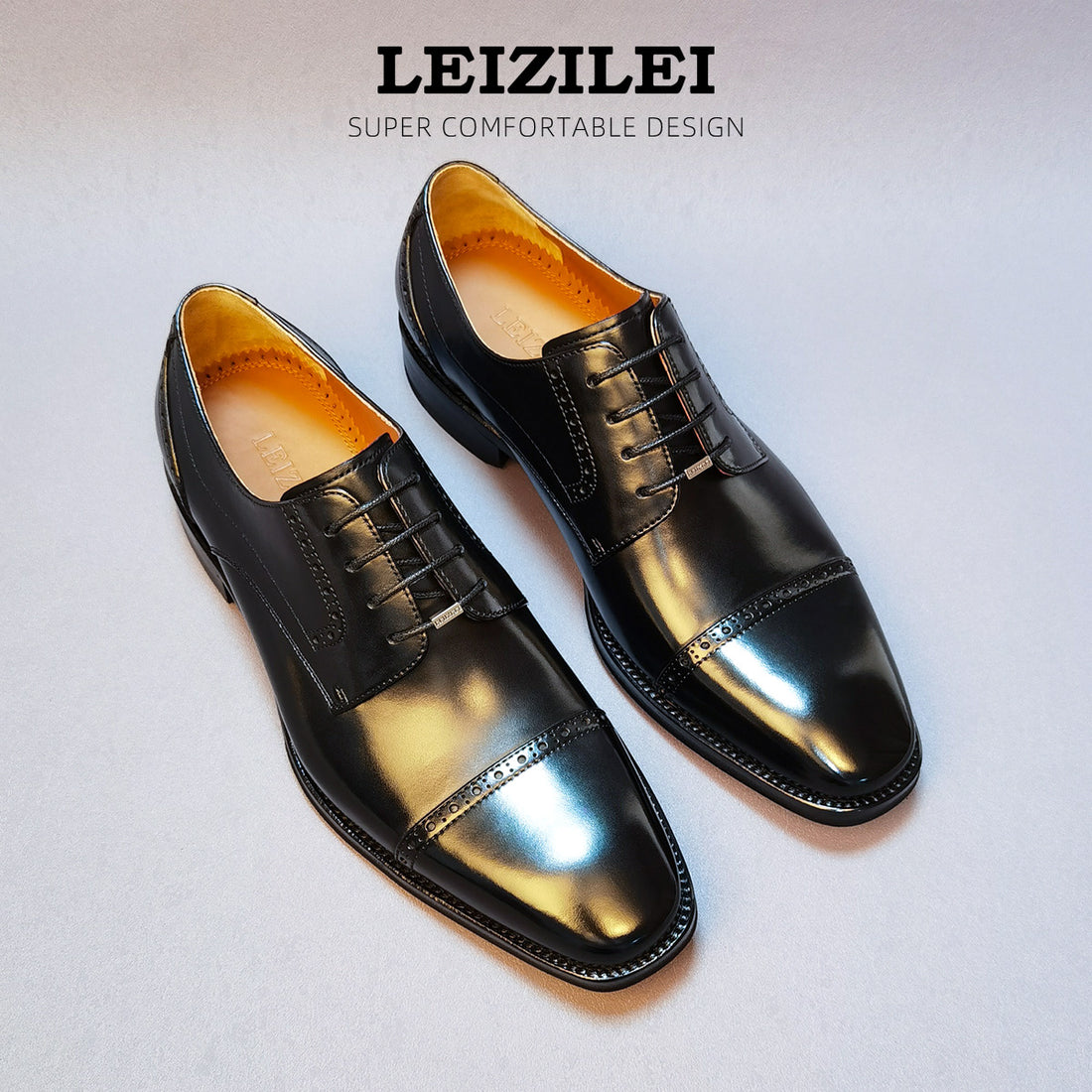 LEIZILEI men's formal brogue calfskin lace-up derby shoes LEIZILEI