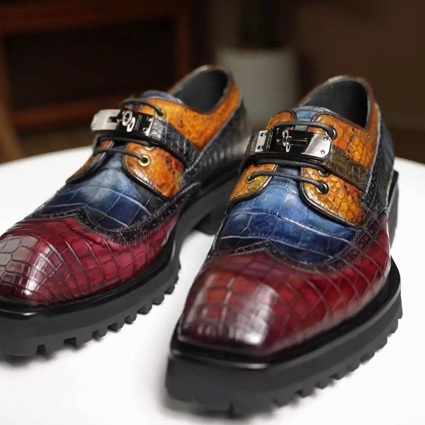 Handcrafted Custom Lace-Up Crocodile Leather Shoes LEIZILEI