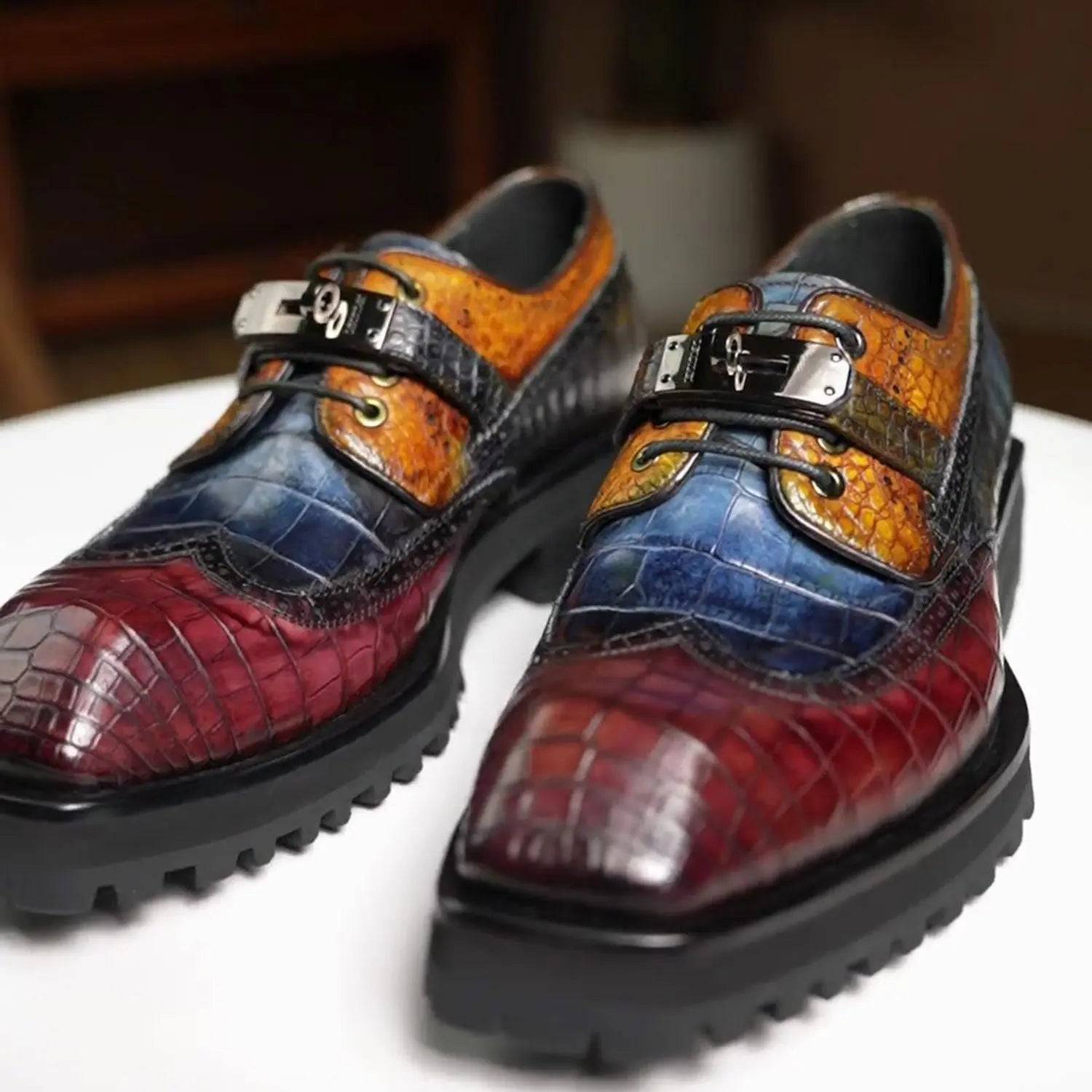 Handcrafted Custom Lace-Up Crocodile Leather Shoes LEIZILEI