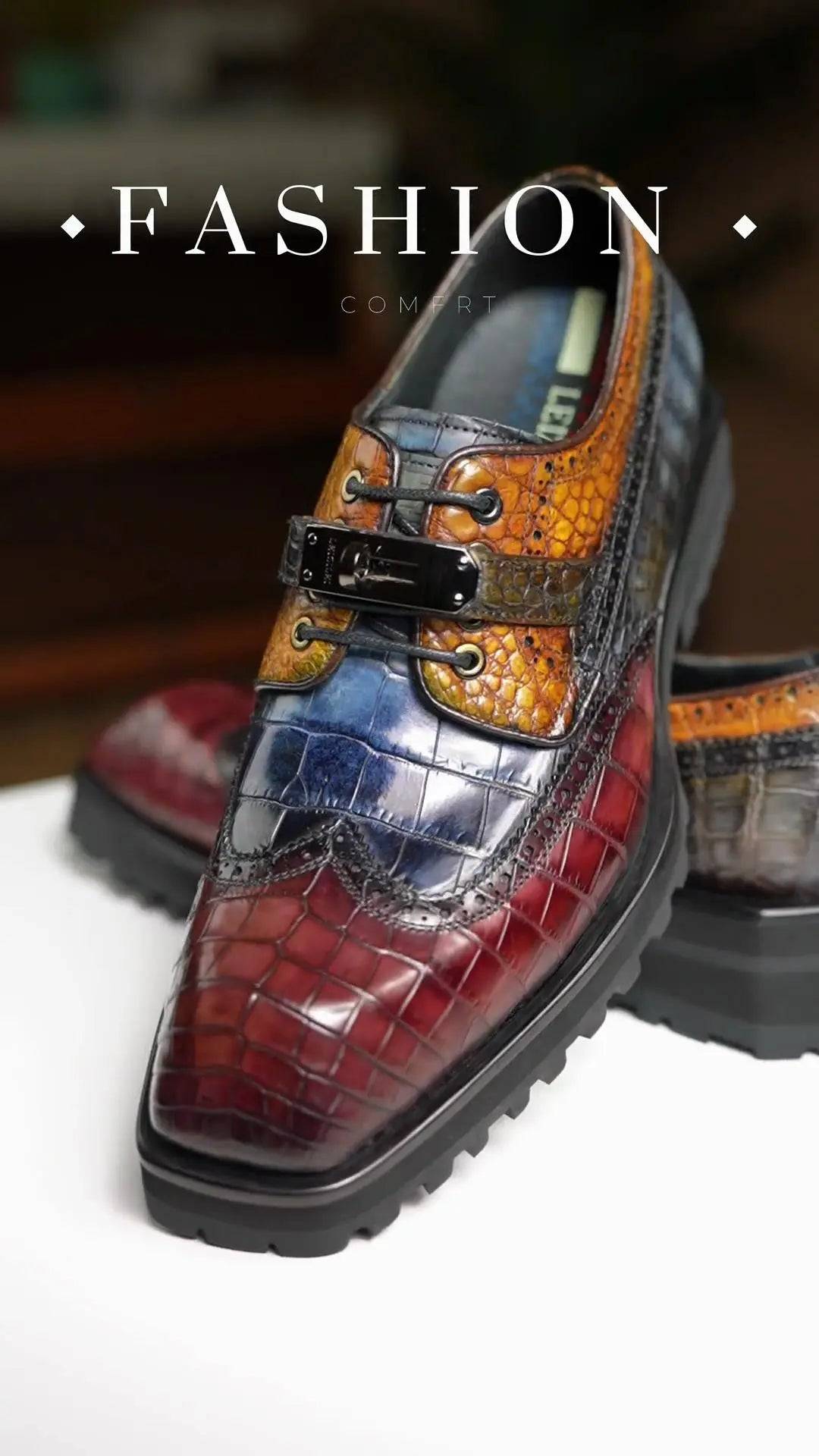 Handcrafted Custom Lace-Up Crocodile Leather Shoes LEIZILEI