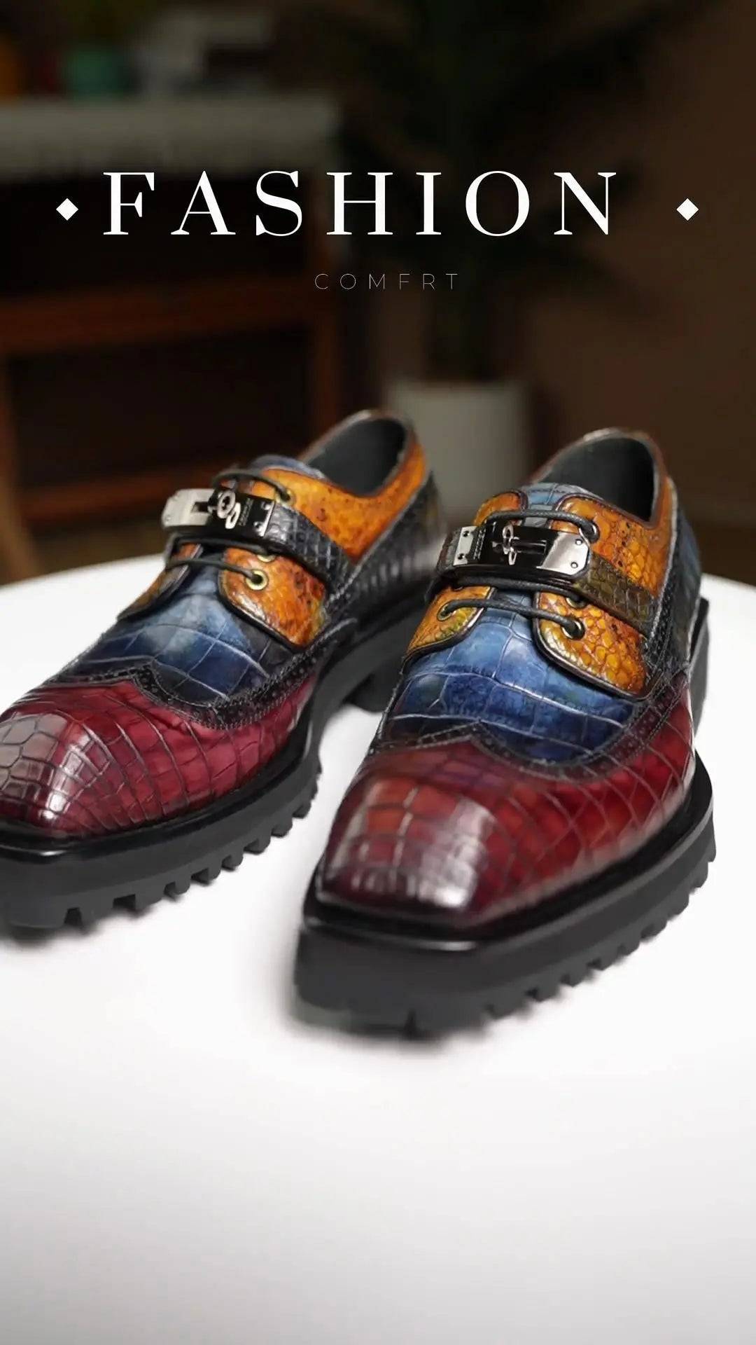 Handcrafted Custom Lace-Up Crocodile Leather Shoes LEIZILEI