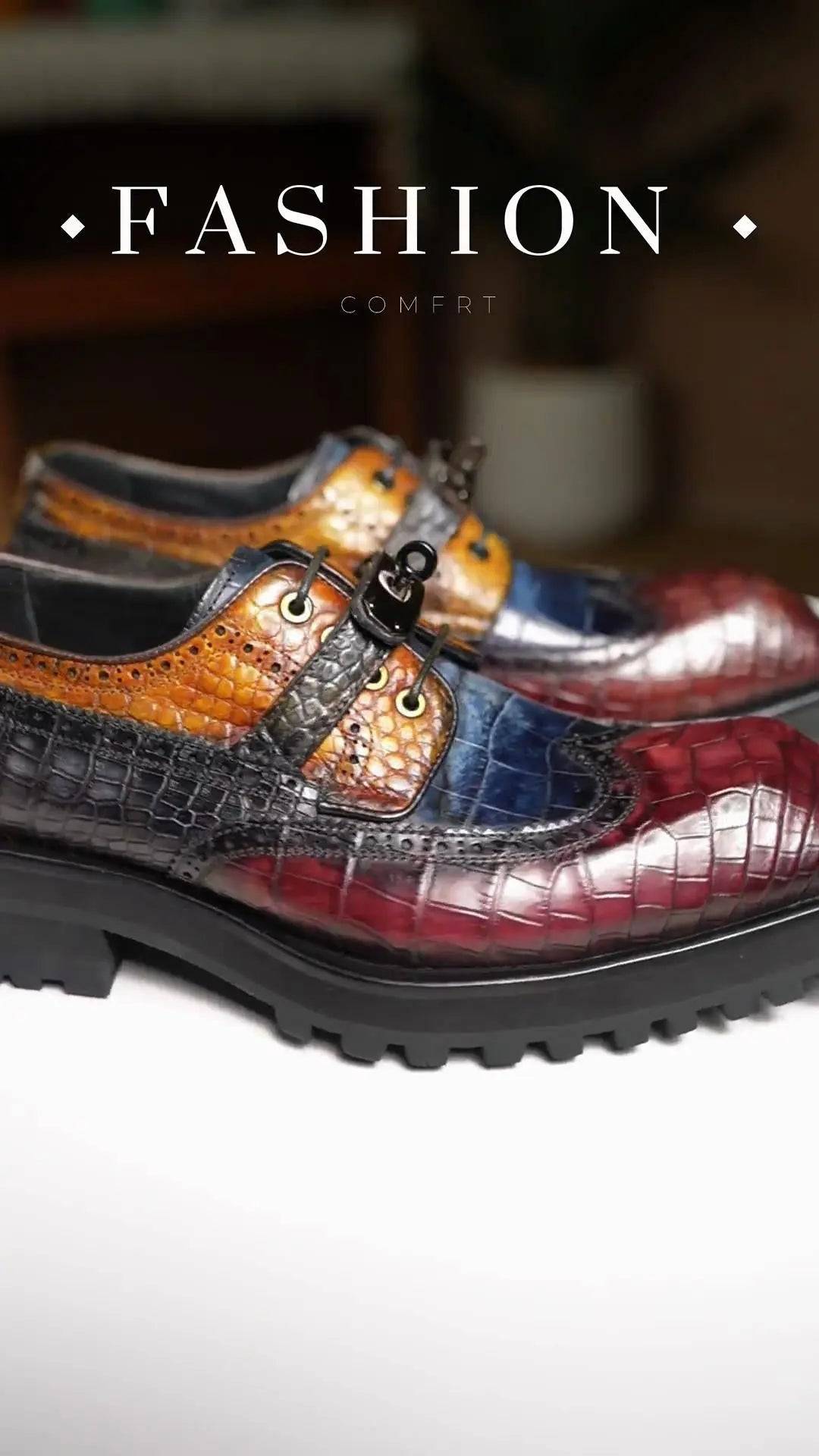 Handcrafted Custom Lace-Up Crocodile Leather Shoes LEIZILEI