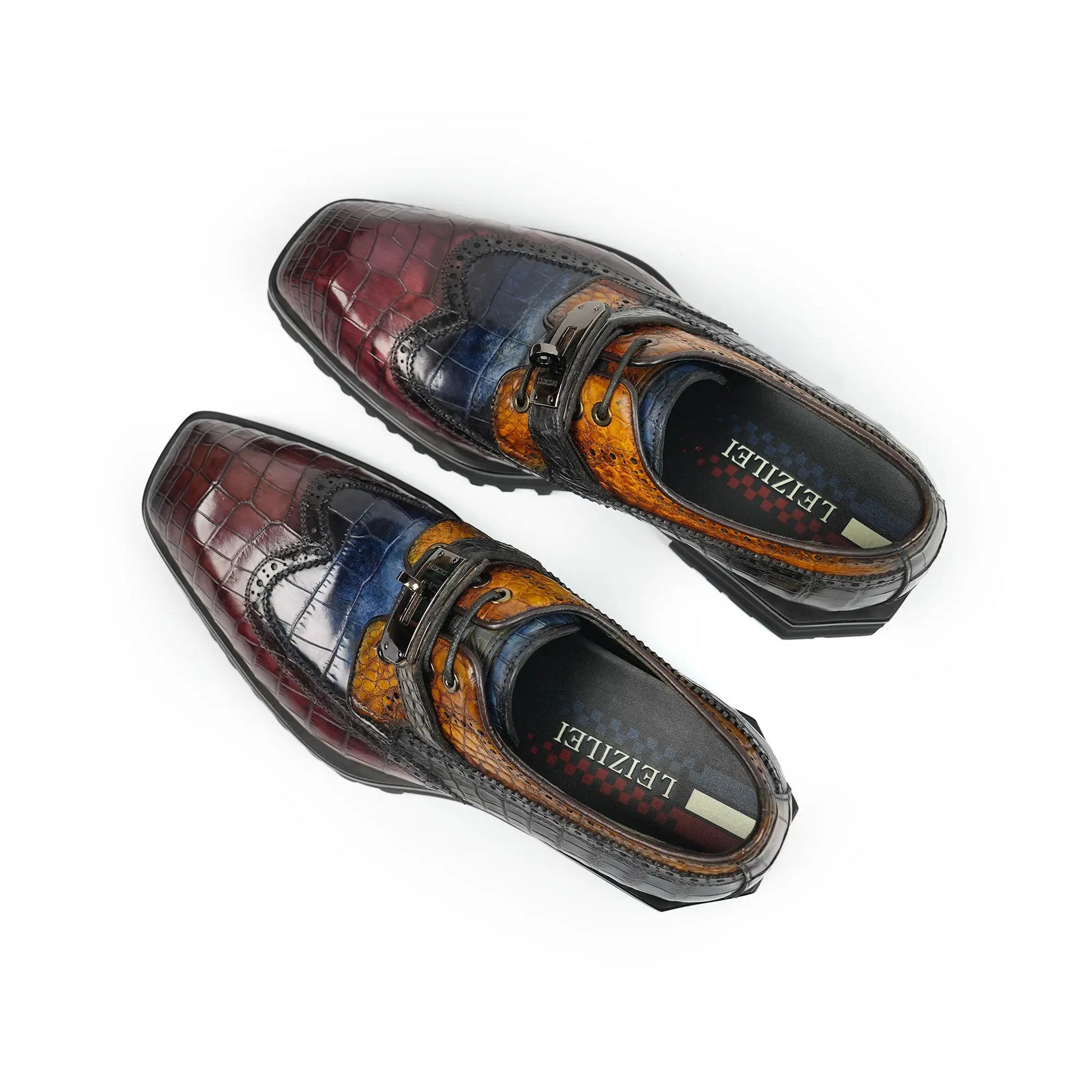 Handcrafted Custom Lace-Up Crocodile Leather Shoes LEIZILEI