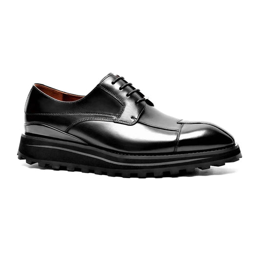 Men's Classic Calfskin Black Platform Derby Shoes 90011A Leizilei