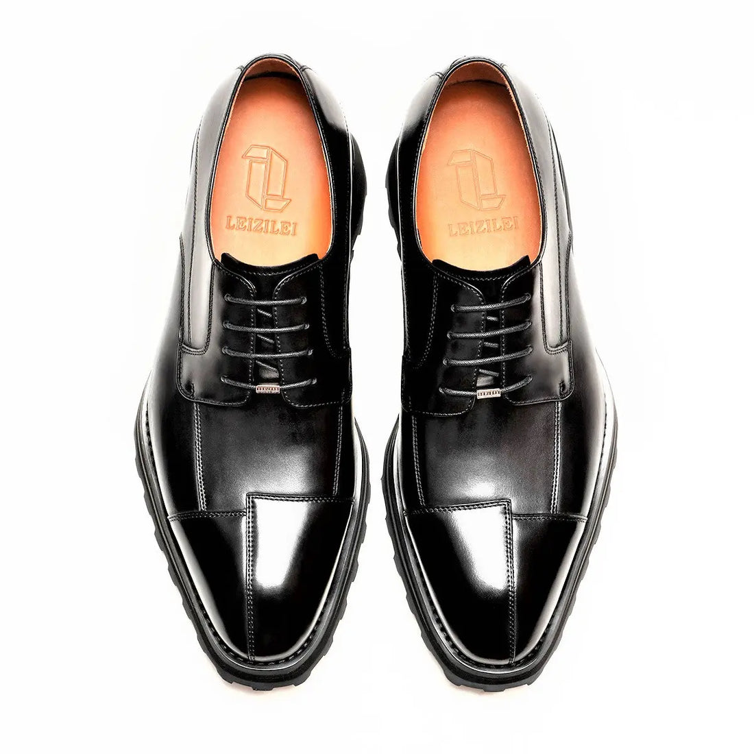 Men's Classic Calfskin Black Platform Derby Shoes 90011A Leizilei