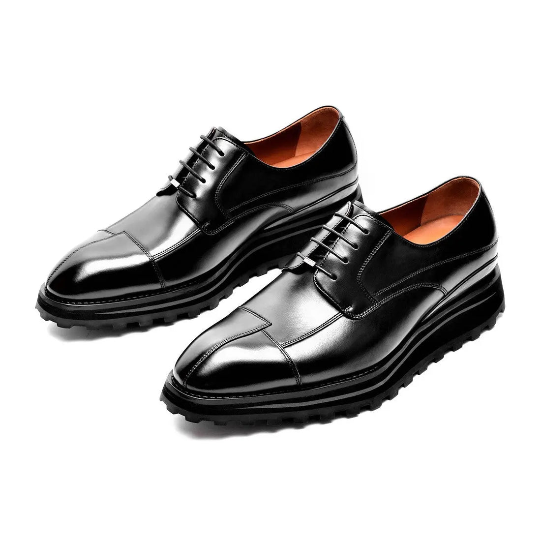 Men's Classic Calfskin Black Platform Derby Shoes 90011A Leizilei