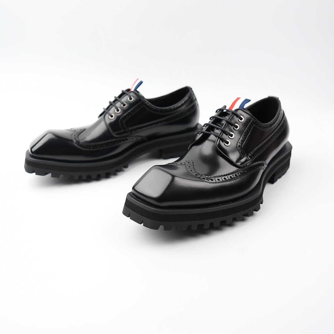 Men's Premium Black Wingtip Derby Shoes with Rugged Sole LEIZILEI