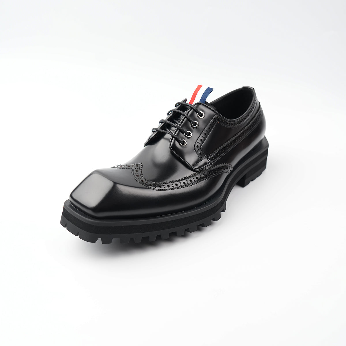 Men's Premium Black Wingtip Derby Shoes with Rugged Sole LEIZILEI